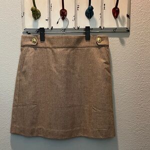 J. Crew Factory Tan Herringbone Mini Skirt with Gold Buttons
